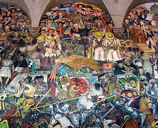 fragment of Diego Rivera’s Murals depicting history of Mexico